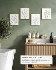 Green Botanical Wall Art Set of 4, Watercolor Eucalyptus Prints, Framed Leaf Art, 8x10