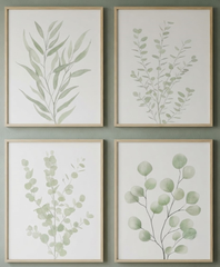 Green Botanical Wall Art Set of 4, Watercolor Eucalyptus Prints, Framed Leaf Art, 8x10