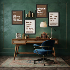 Motivational Quote Wall Art Set of 4 | Brown & White Typographic Prints for Office & Workspace Decor