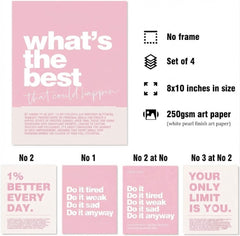 Motivational Quote Wall Art Set of 4 | Pink & White Typographic Prints for Office & Workspace Decor