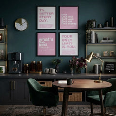 Motivational Quote Wall Art Set of 4 | Pink & White Typographic Prints for Office & Workspace Decor