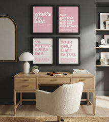 Motivational Quote Wall Art Set of 4 | Pink & White Typographic Prints for Office & Workspace Decor