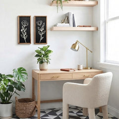 2D Botanical Wall Art Set of 2 | Minimalist Floral Wood Framed Prints (7" x 16")