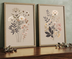 Minimalist Wildflower Botanical Prints – Set of 2 Neutral Wall Art