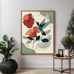 Tropical Hummingbird Wall Art – Abstract Floral and Bird Print