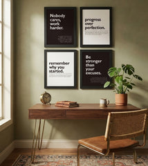 Motivational Quotes 4-Piece Wall Art Set – Minimalist Black & White Typography Framed Prints Trio