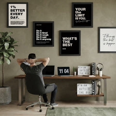 Daily Grind: 4-Piece Minimalist Motivational Wall Art Set – Typography Quotes Framed Prints Trio
