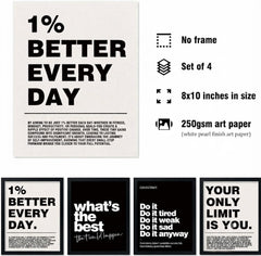Daily Grind: 4-Piece Minimalist Motivational Wall Art Set – Typography Quotes Framed Prints Trio