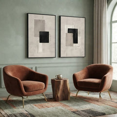 Set of 2 Modern Minimalist Abstract Canvas Wall Art | Neutral Geometric Framed Prints for Living Room & Bedroom