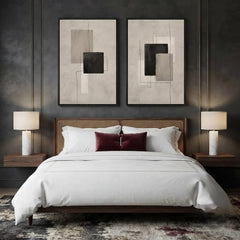 Set of 2 Modern Minimalist Abstract Canvas Wall Art | Neutral Geometric Framed Prints for Living Room & Bedroom