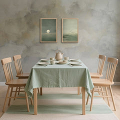 Minimalist Seascape Wall Art Set of 2 – Serene Moon and Flock of Birds Prints with Natural Wood Frames