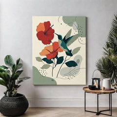 Tropical Hummingbird Wall Art – Abstract Floral and Bird Print