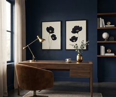 Minimalist Black Floral Wall Art Set of 2 – Elegant Botanical Poppy Prints with Black Frames