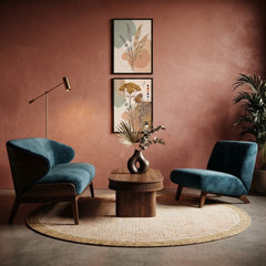 Boho Botanical Wall Art Set of 2 – Abstract Neutral Floral Prints with Black Frames