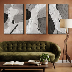 Monochrome Abstract 3-Piece Canvas Wall Art Set – Modern Black & White Textured Brushstrokes Framed Art Trio