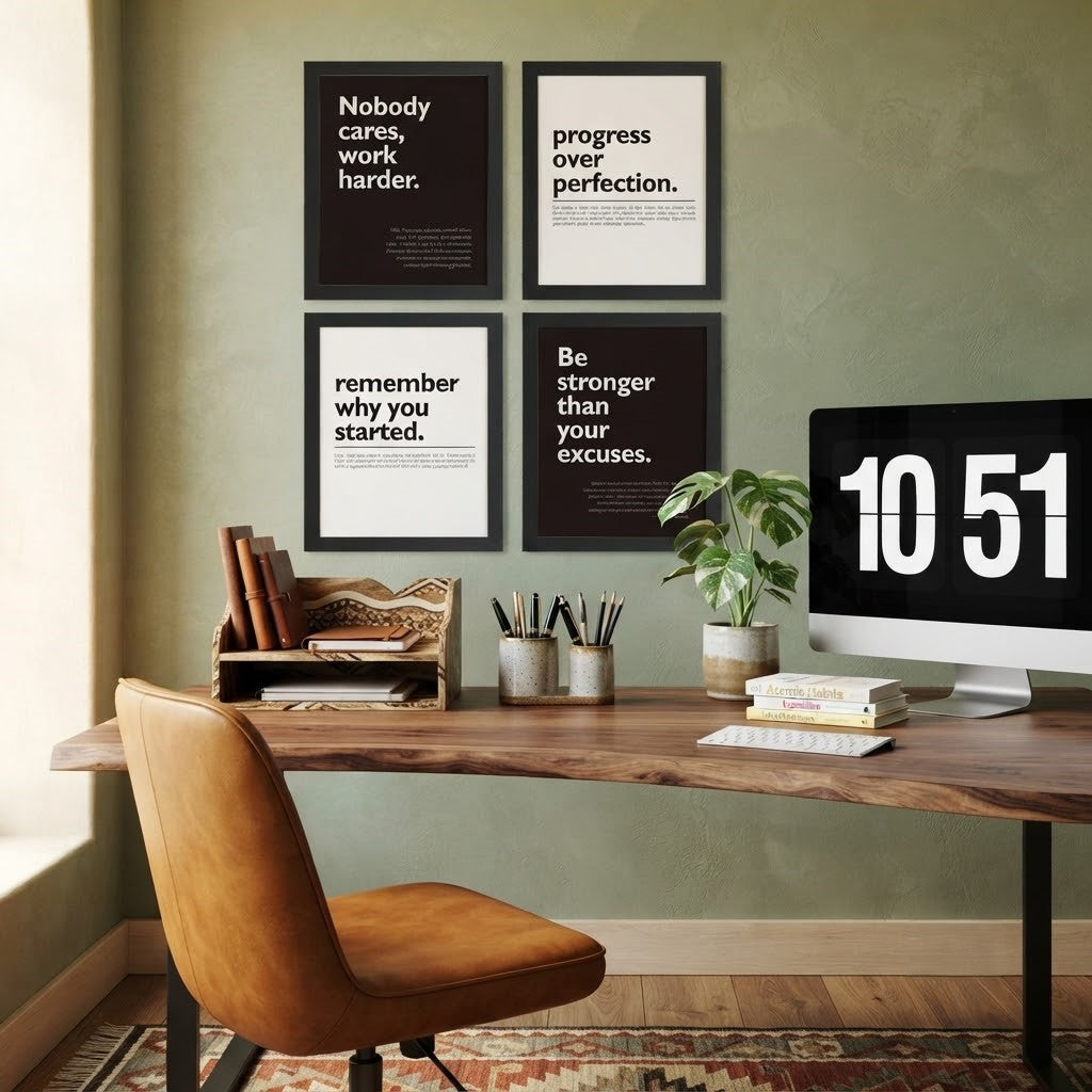 Motivational Quotes 4-Piece Wall Art Set – Minimalist Black & White Typography Framed Prints Trio