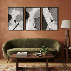 Monochrome Abstract 3-Piece Canvas Wall Art Set – Modern Black & White Textured Brushstrokes Framed Art Trio