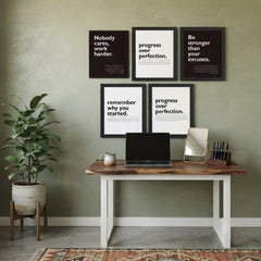 Motivational Quotes 4-Piece Wall Art Set – Minimalist Black & White Typography Framed Prints Trio