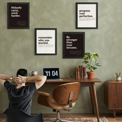 Motivational Quotes 4-Piece Wall Art Set – Minimalist Black & White Typography Framed Prints Trio